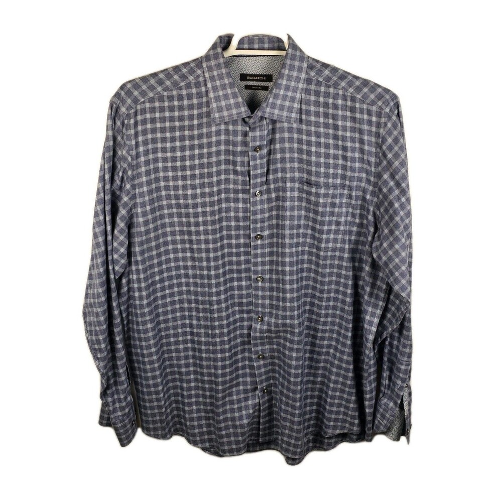 Bugatchi Shirt Men XXL Gray Casual Fit Button Down Long Sleeve Button Up Shirt